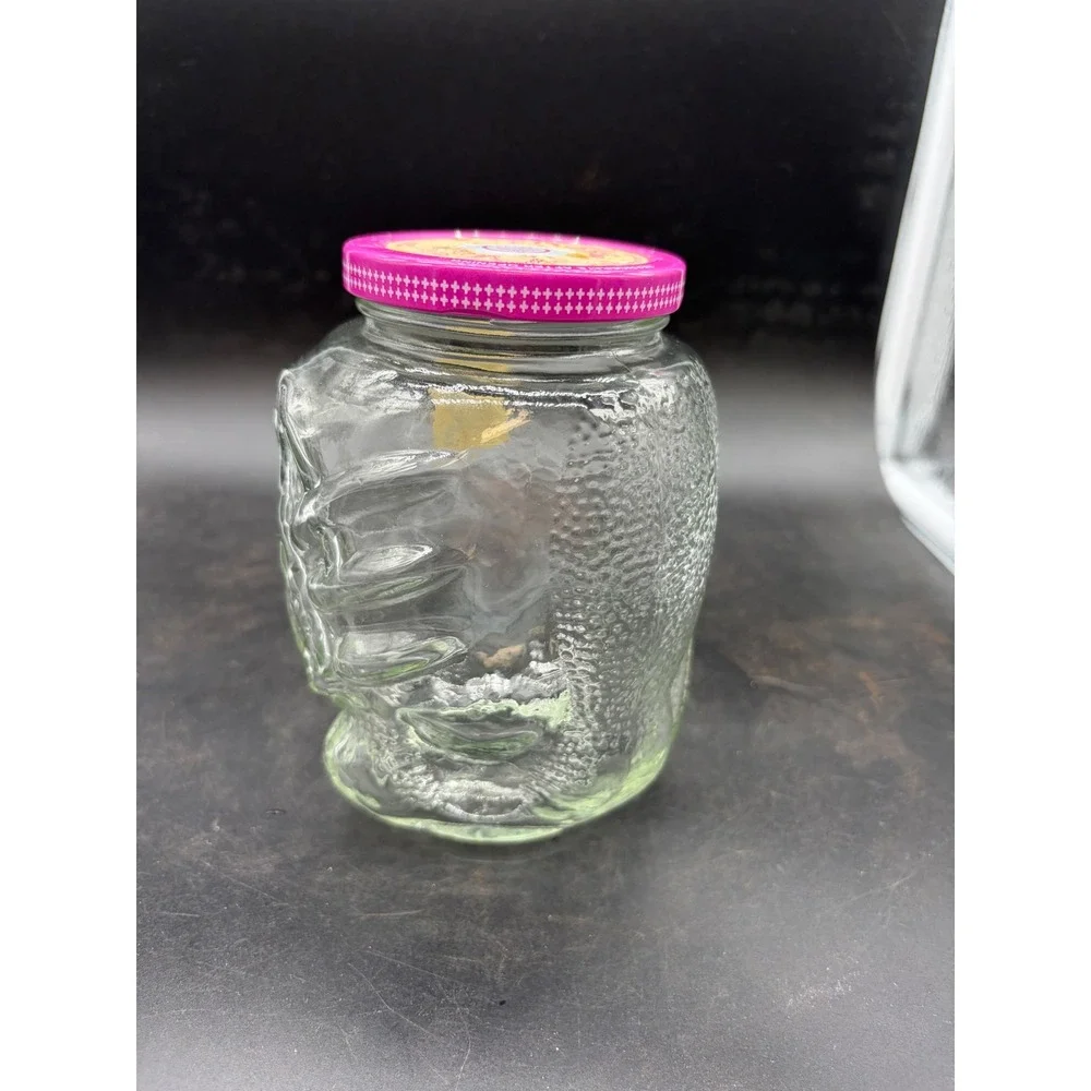 Vintage‎ Kraft Grape Jelly Dinosaur Jar Triceratops 32oz Glass Pink Lid 1980s